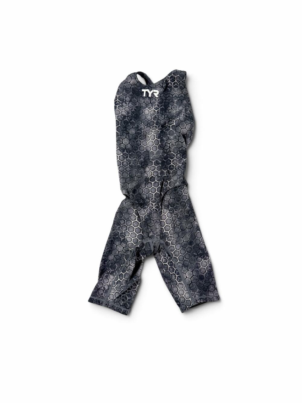 TYR Thresher Kneeskin Tech Suit Gray Black Size 18 Girls 8 10 Racing Swimsuit
